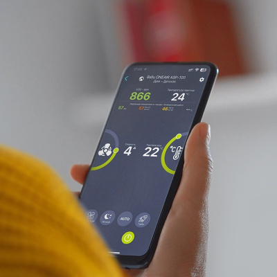 Приточный очиститель воздуха Ballu ONEAIR ASP-100 серый с датчиком CO2 и нагревательным элементом