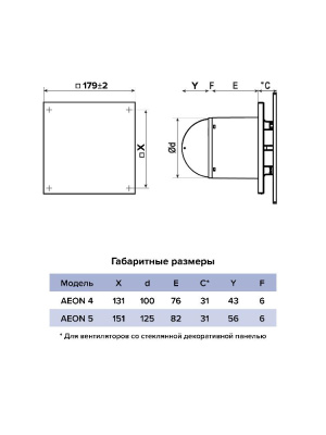 Панель AEON D100/125 179х179 стекло матовое Gray silver серое с серебристым напылением DICITI